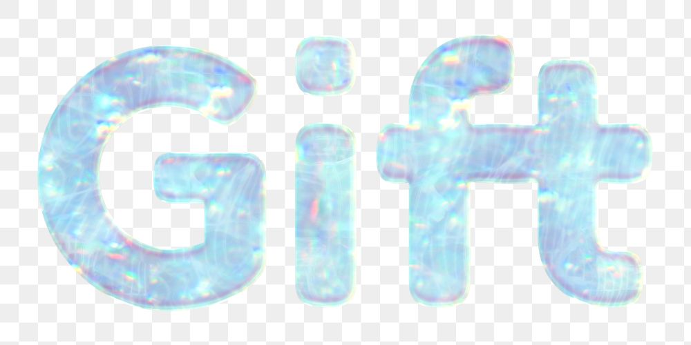 Shiny gift png word sticker holographic pastel blue