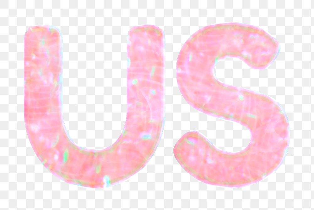 Pink us word sticker png holographic bold font 