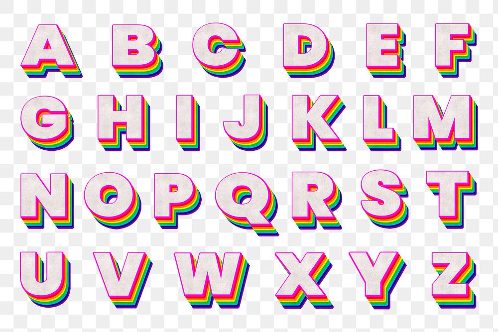 Layered A-Z alphabet png set uppercase letters rainbow font