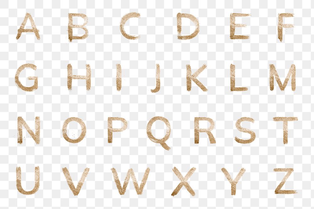 Transparent gold glitter alphabet set typography