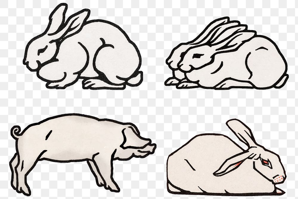 Retro rabbit animal sticker png logo collection