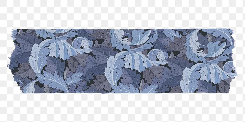 Png leafy washi tape blue diary sticker remix from artwork by William Morris