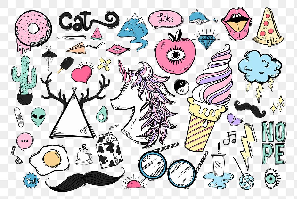 Png cool doodle social media story sticker set