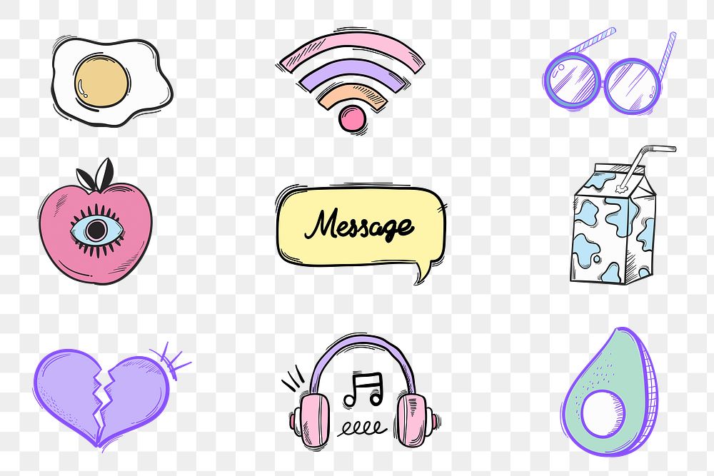 Cool png doodle social media story sticker set