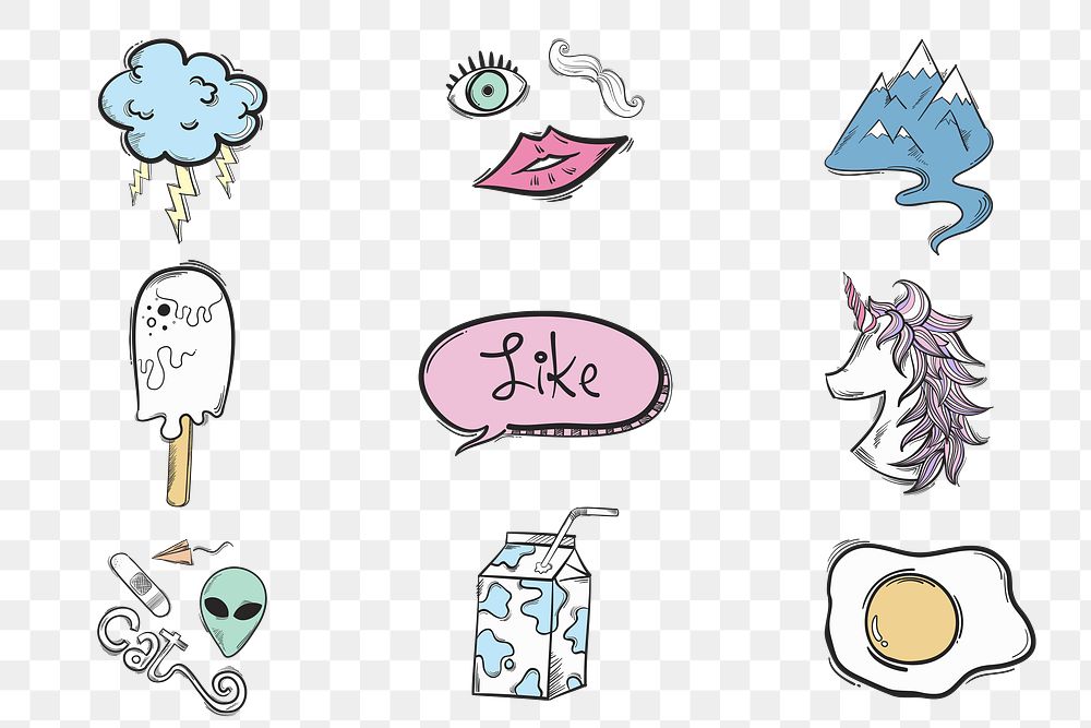 Funky png doodle social media story sticker set