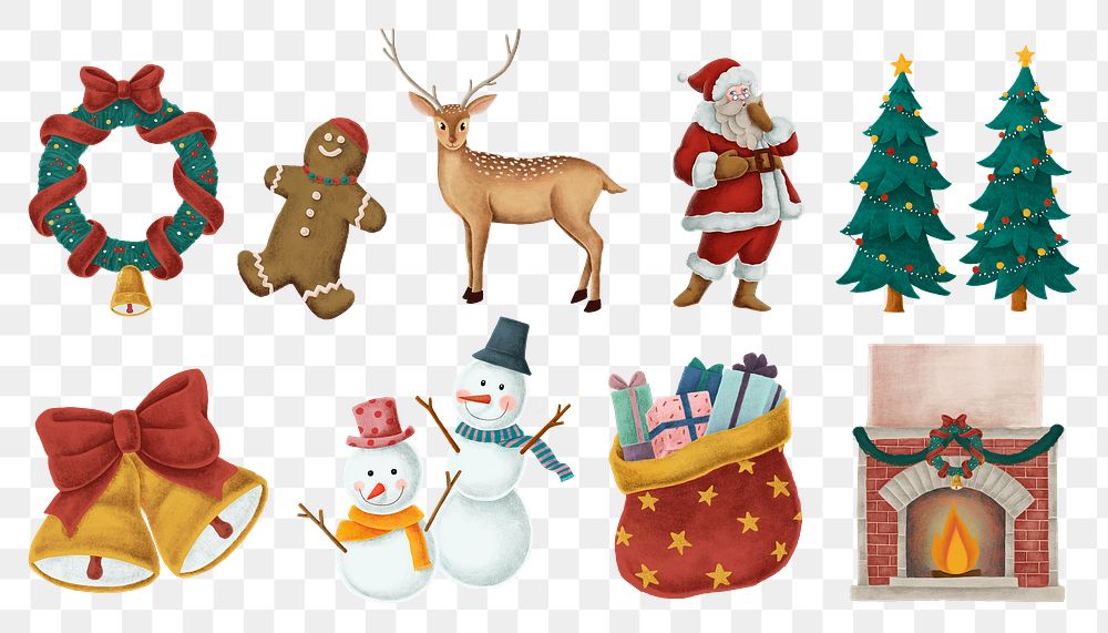 Christmas vibe festive holiday png sticker hand drawn set