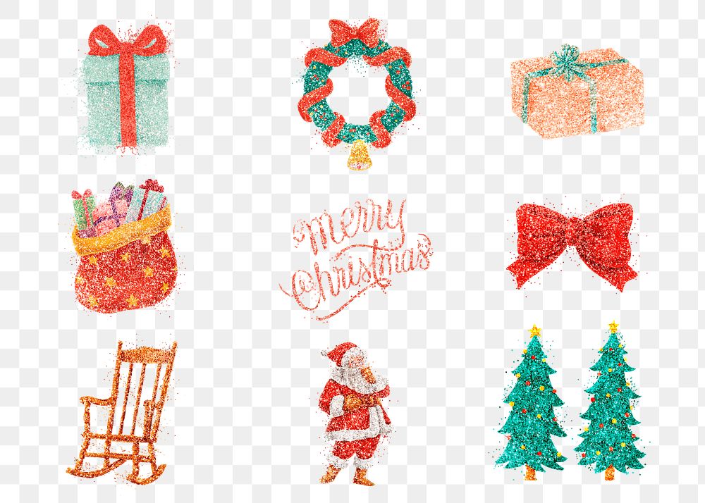 Glitter Christmas png sticker illustration collection