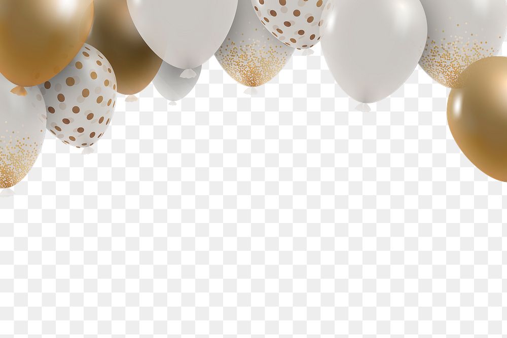 White gold floating balloons png new years festive celebration