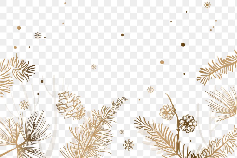 Golden png Christmas tree festive snow flakes