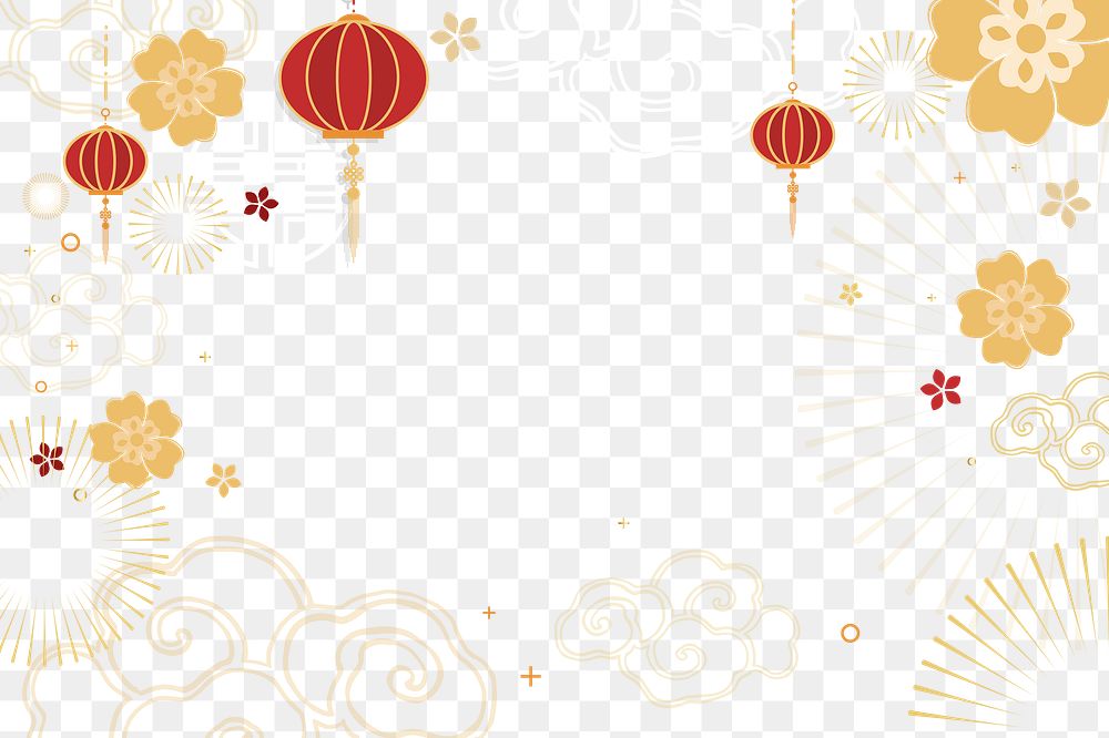 Chinese new year png gold flowers red lantern celebration