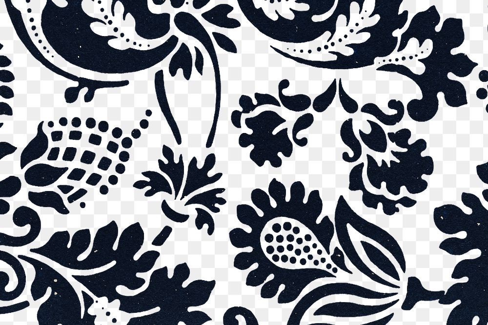 Png pattern William Morris leafy transparent background indigo botanical remix