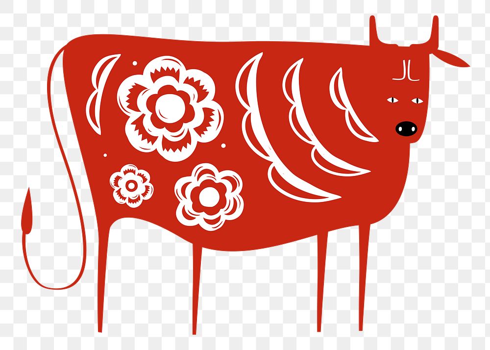 Ox classic red png Chinese zodiac sign design element