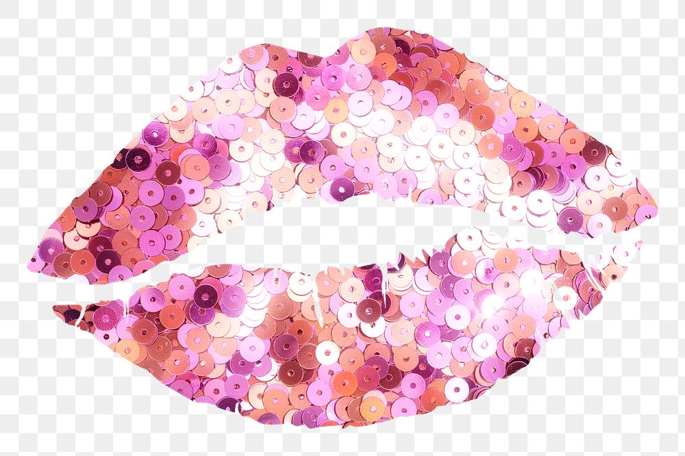 Lips png sticker with pink sequin