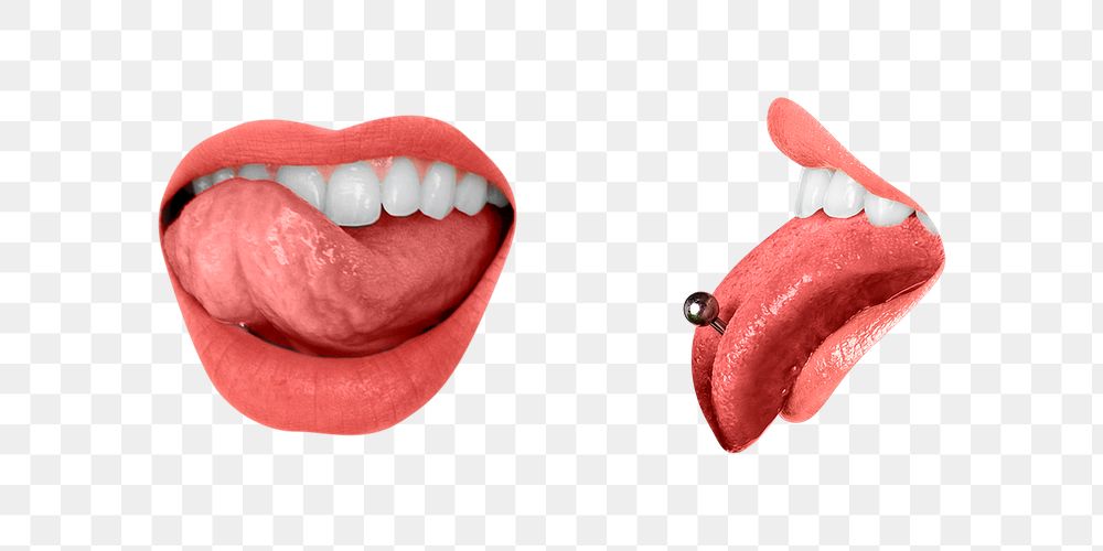PNG pierced tongue licking lips close up cool design element