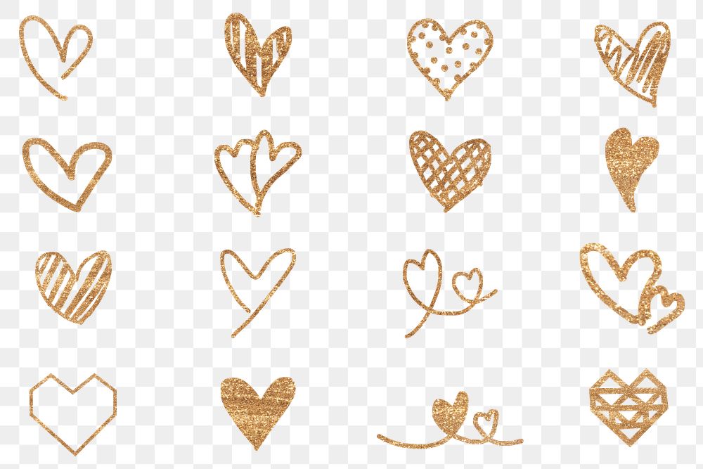 Golden heart collection png valentine's Premium PNG Sticker rawpixel