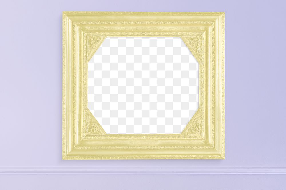 Frame PNG mockup, pastel yellow on purple wall