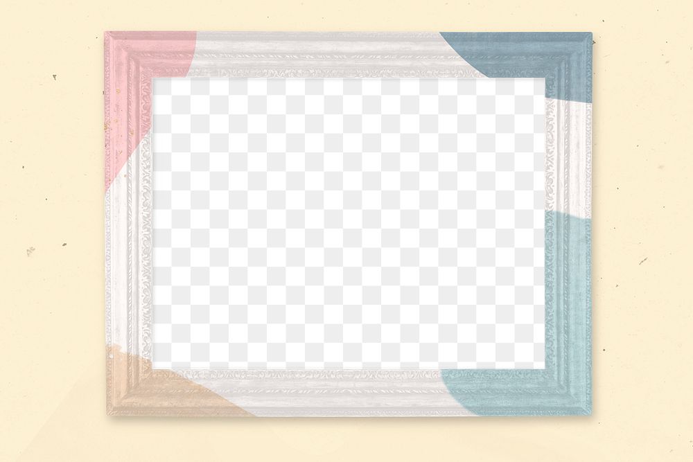 Frame PNG mockup, pastel Memphis on yellow wall