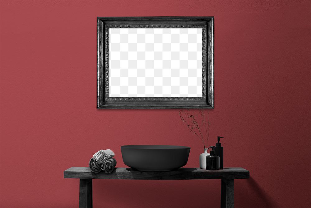Frame PNG mockup, black Gothic style, bathroom decor