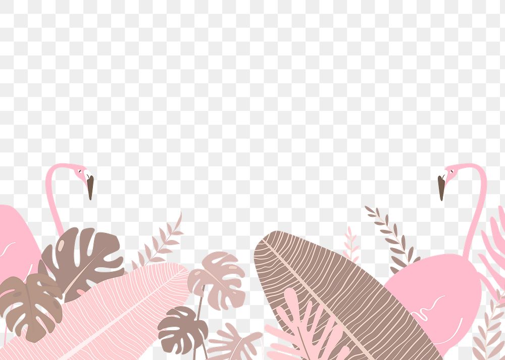 Flamingos botanical png clip art, tropical leaves and birds graphic element on transparent background