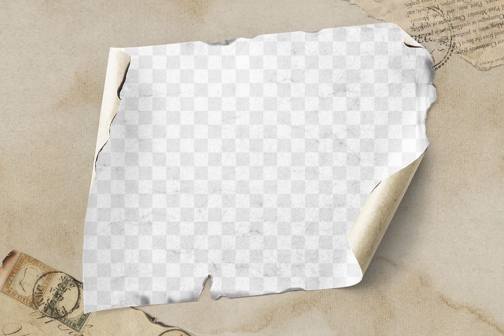 PNG burnt vintage paper mockup, Kraft paper for collage graphic, transparent background