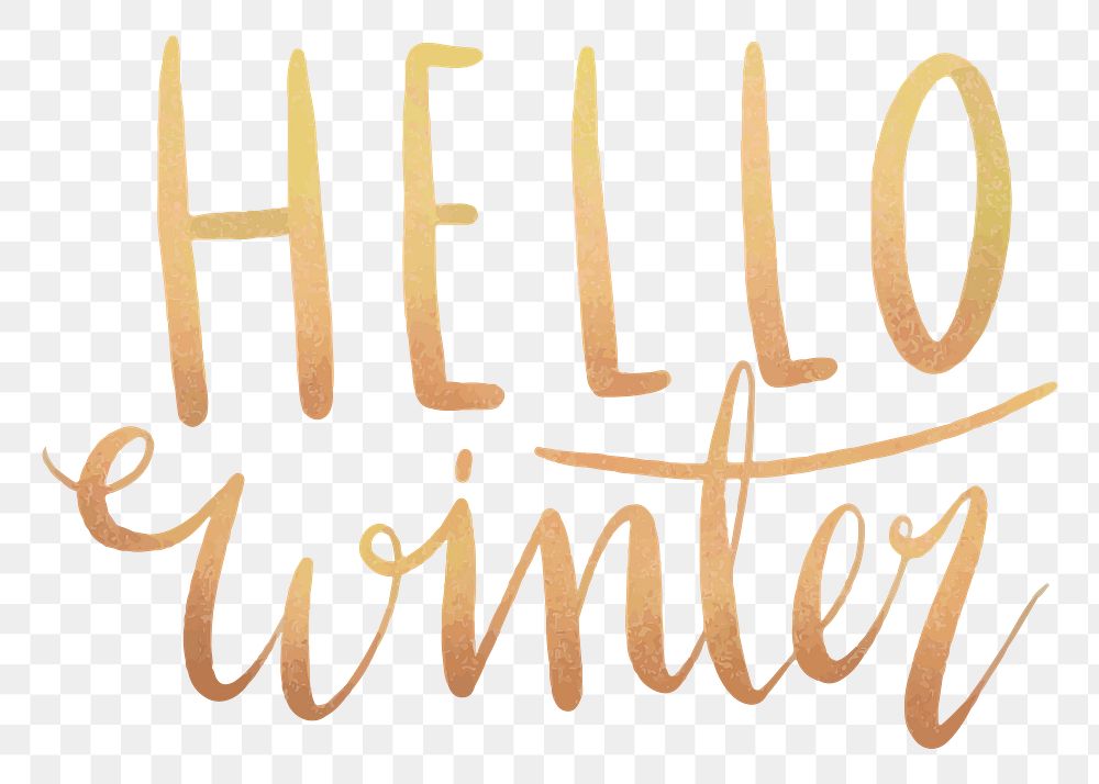 Hello winter png gold sticker, typography on transparent background