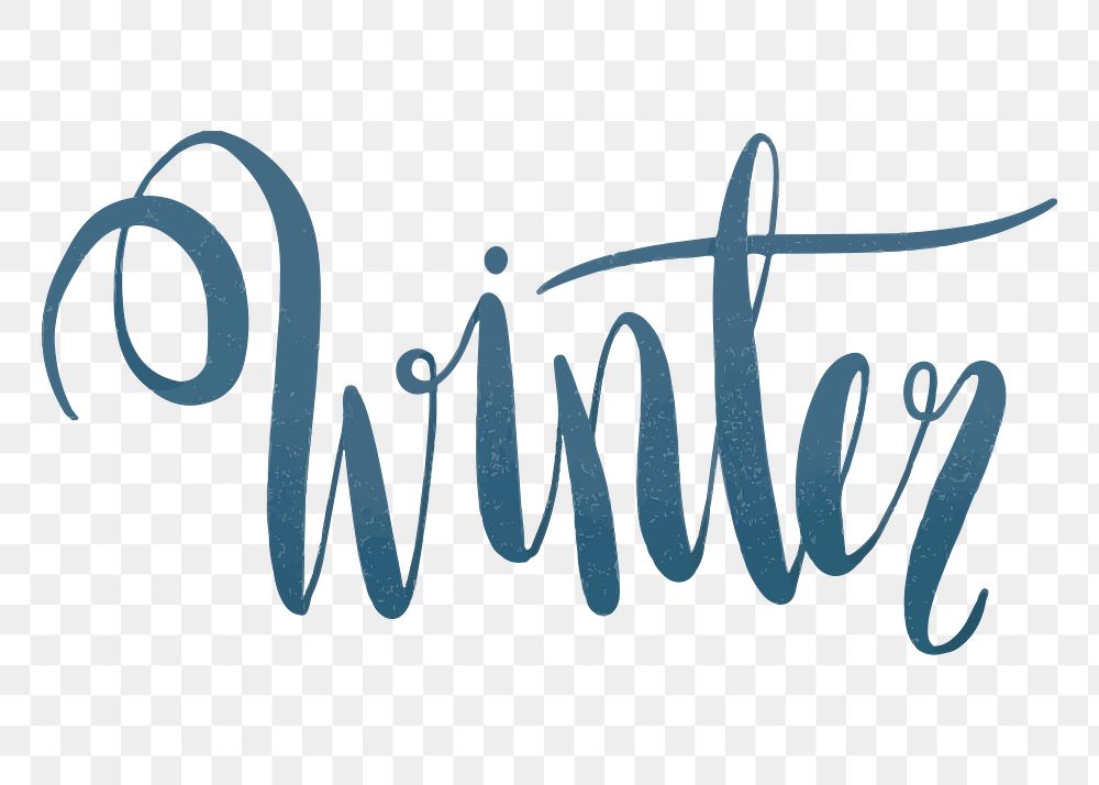 Blue winter png sticker, typography on transparent background