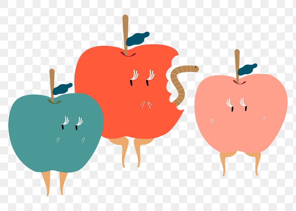 Colorful apples png fruit clipart, cartoon illustration on transparent background 