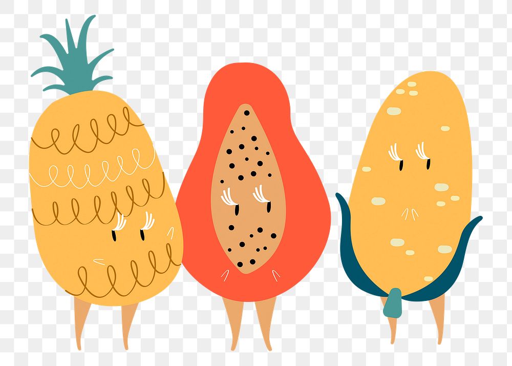 Tropical fruits png sticker, food cartoon illustration on transparent background