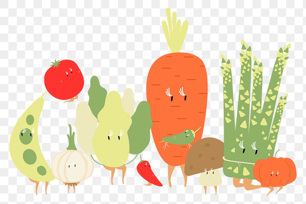 Colorful vegetables png clipart, cartoon illustration on transparent background