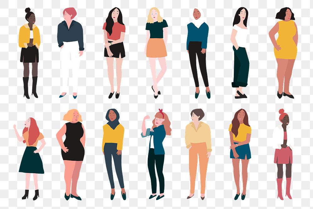 Diverse women png sticker illustrations, transparent background set