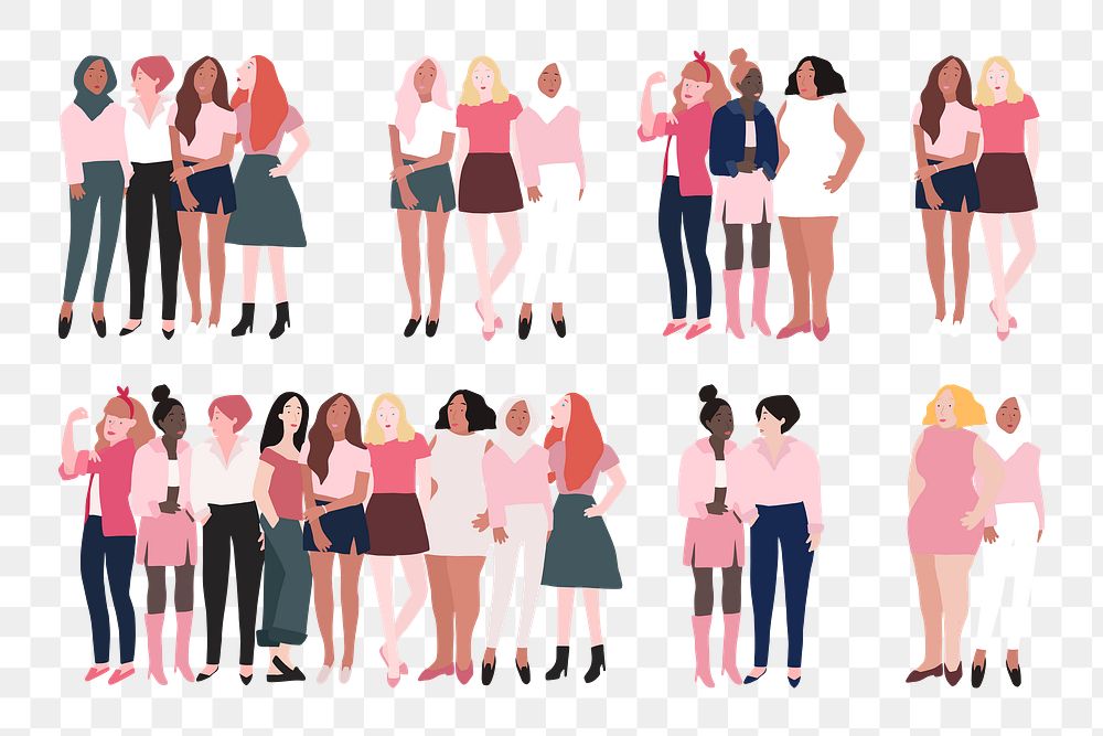 Female empowerment png sticker illustrations, transparent background set