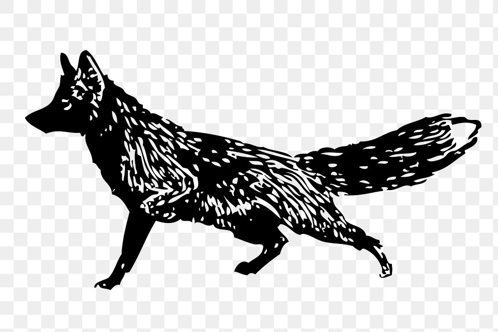 Black fox png, vintage wild animal clipart, transparent background. Free public domain CC0 graphic