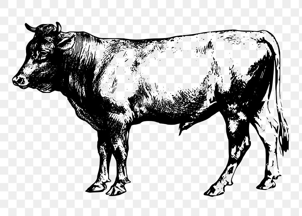 Vintage bull png, animal clipart, transparent background. Free public domain CC0 graphic
