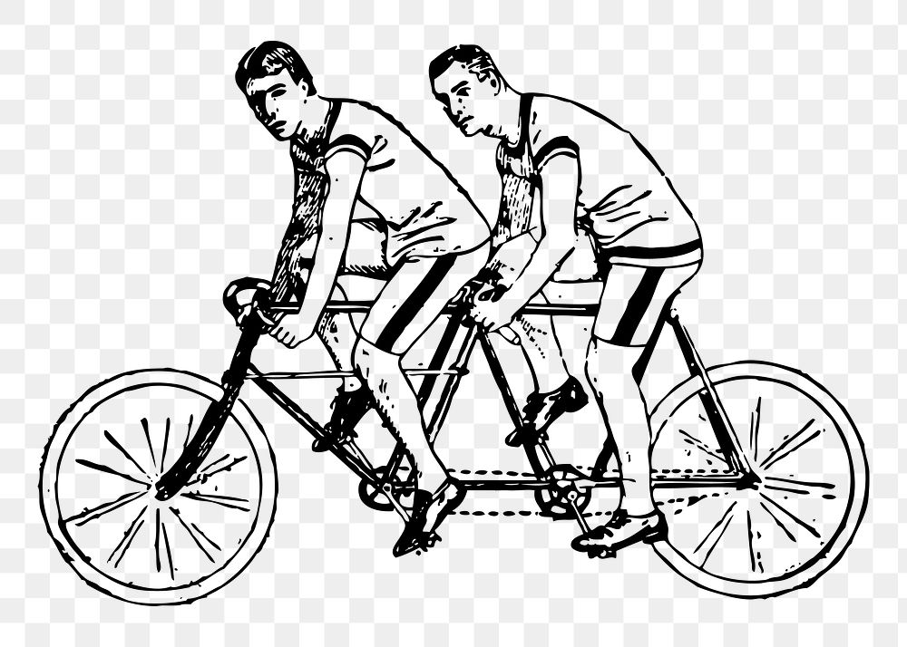 Men png riding tandem bicycle clipart, transparent background. Free public domain CC0 graphic