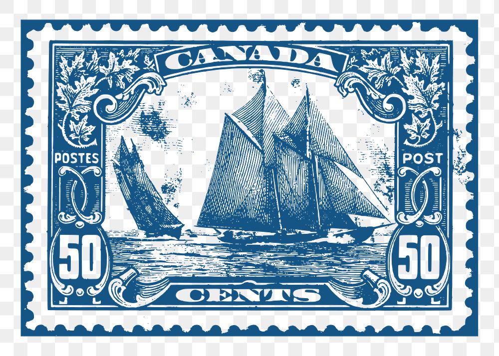 Sailing ship png clipart, postal stamp on transparent background. Free public domain CC0 graphic