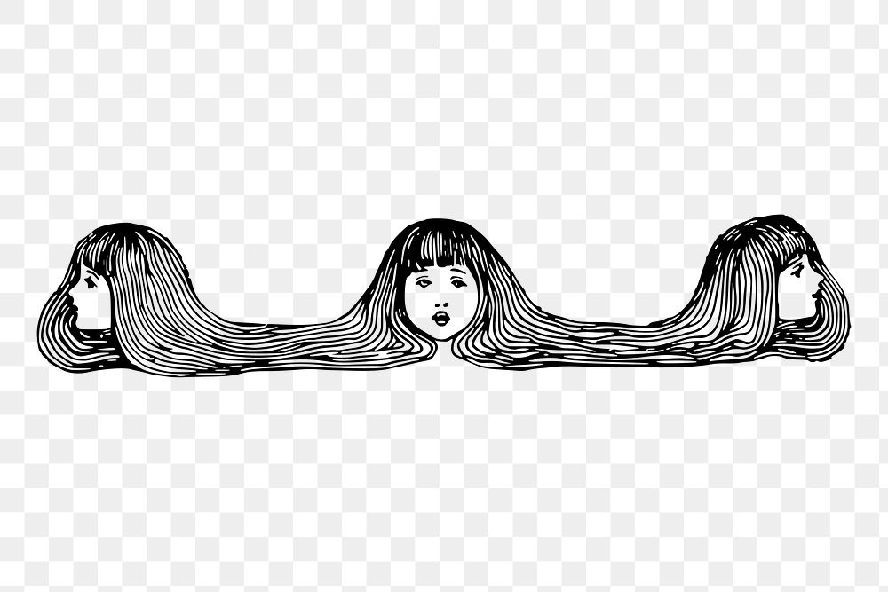 PNG long hair girl border drawing sticker vintage illustration, transparent background. Free public domain CC0 image.