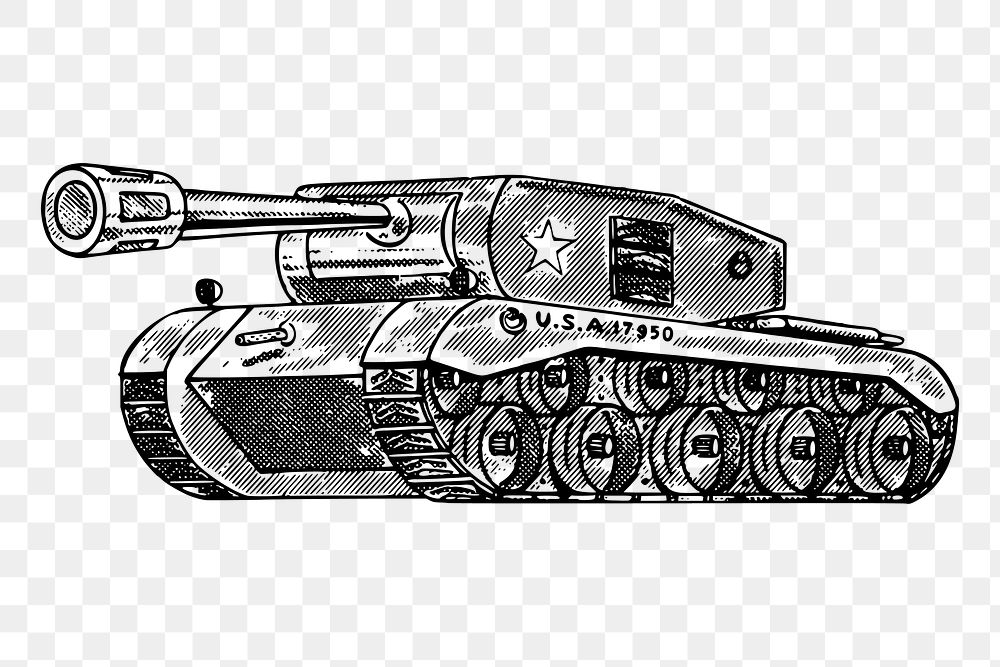 Army tank png sticker vintage illustration, transparent background. Free public domain CC0 image.
