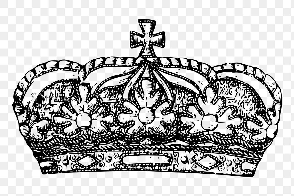 Royal crown png sticker vintage drawing, transparent background. Free public domain CC0 image.