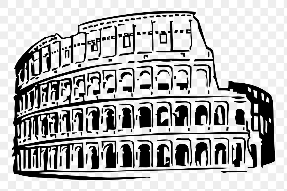 Colosseum drawing png, famous architecture illustration, transparent background. Free public domain CC0 image.