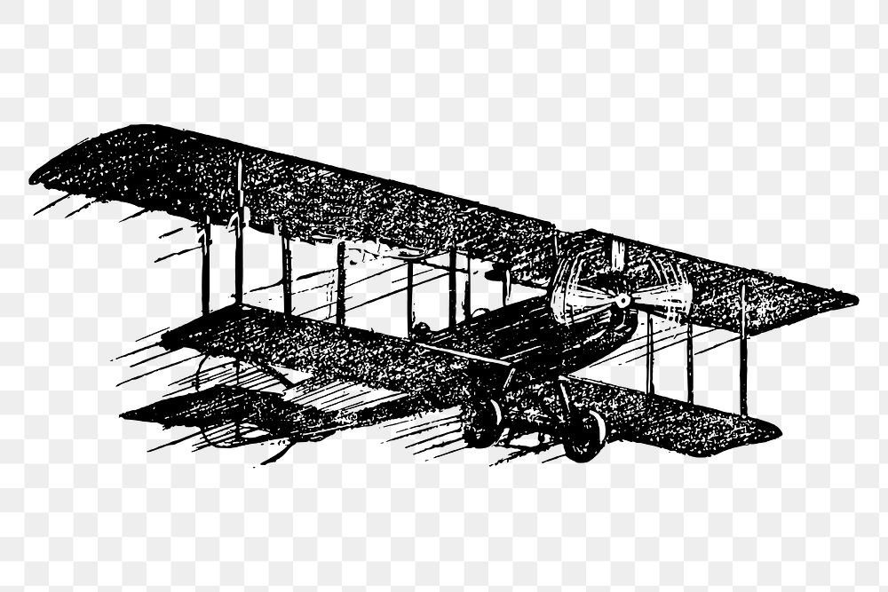 Old airplane png, biplane transportation sticker vintage drawing, transparent background. Free public domain CC0 image.