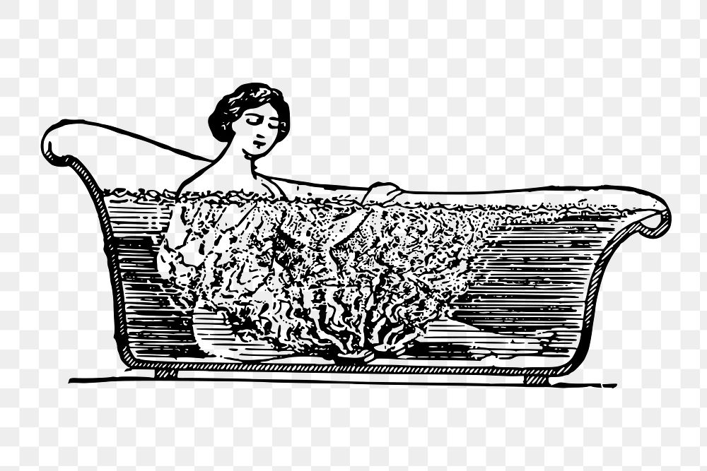 Png woman taking bath clipart, vintage illustration, transparent background. Free public domain CC0 image.