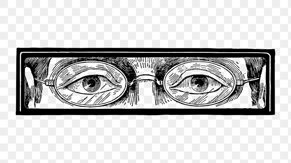 Glasses eyes png watching man, vintage illustration, transparent background. Free public domain CC0 image.
