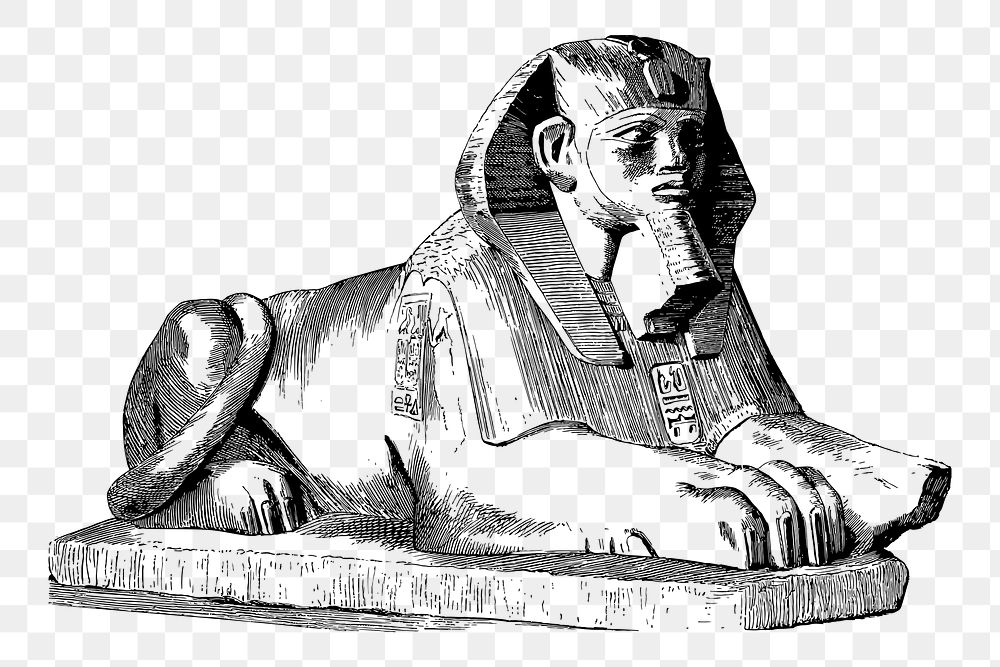 Egyptian Sphinx statue png, vintage illustration, transparent background. Free public domain CC0 image.