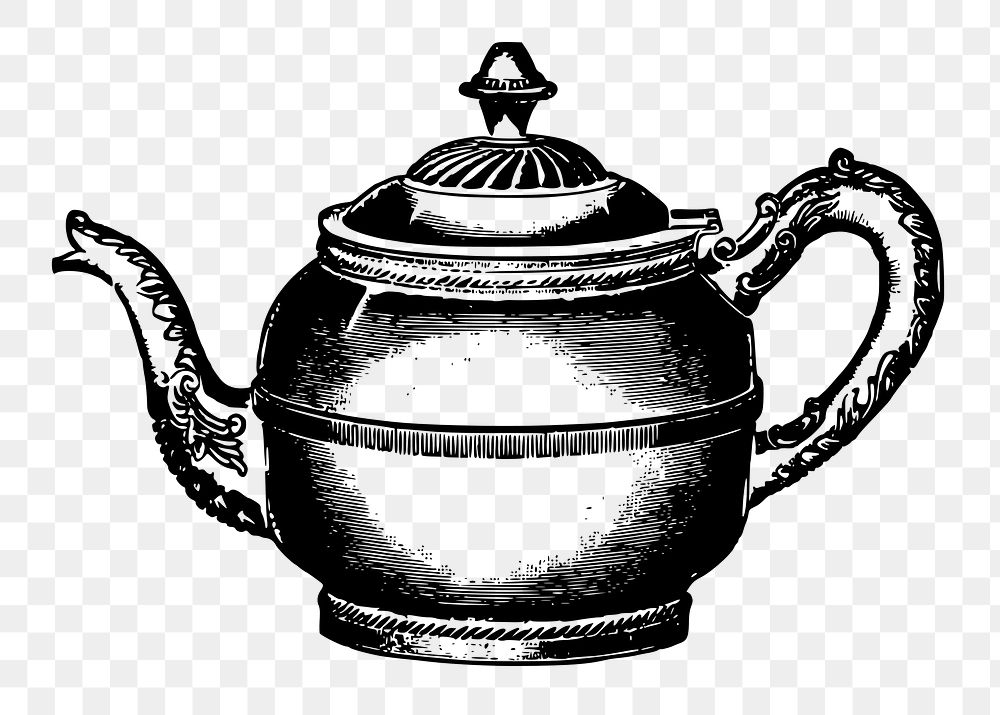 Teapot drawing png sticker vintage object illustration, transparent background. Free public domain CC0 image.