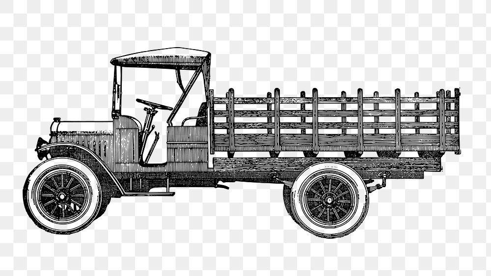 Farming truck drawing clipart, vintage vehicle illustration. Free public domain CC0 image.