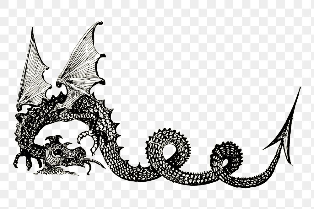 Dragon png sticker, mythical animal hand drawn illustration, transparent background. Free public domain CC0 image.