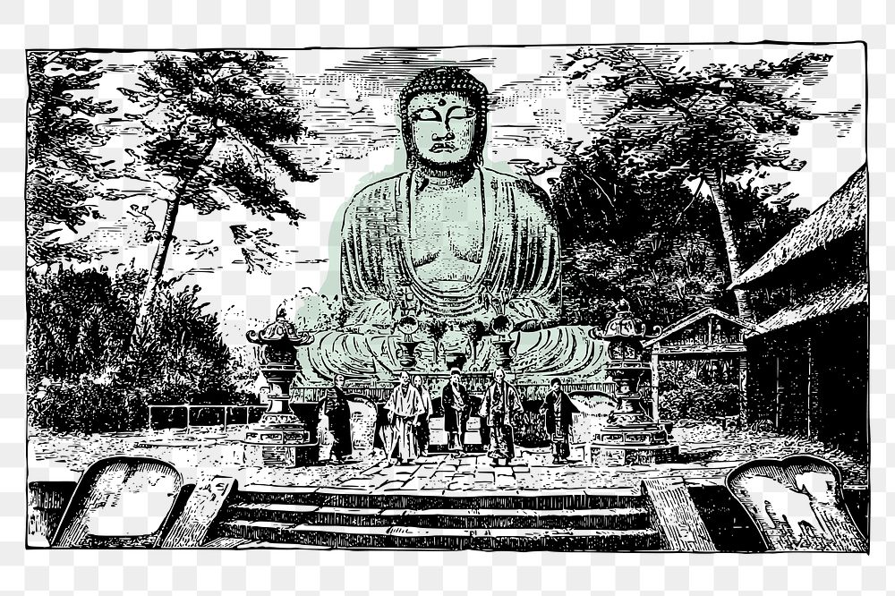 Buddha statue png sticker, Kamakura Daibutsu illustration, transparent background. Free public domain CC0 image.