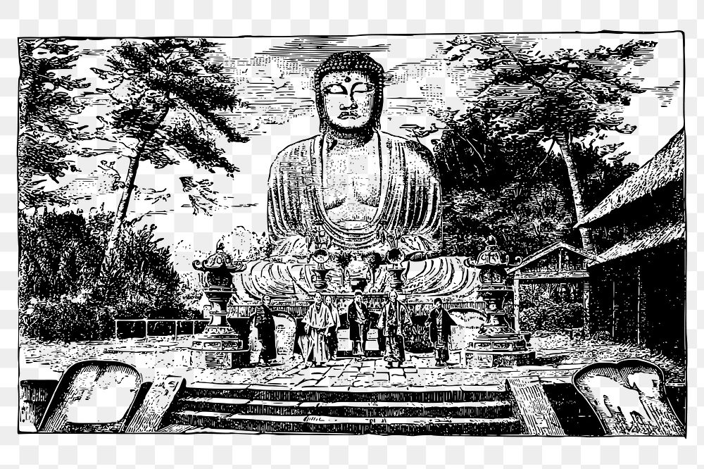 Buddha statue png sticker, Kamakura Daibutsu hand drawn illustration, transparent background. Free public domain CC0 image.