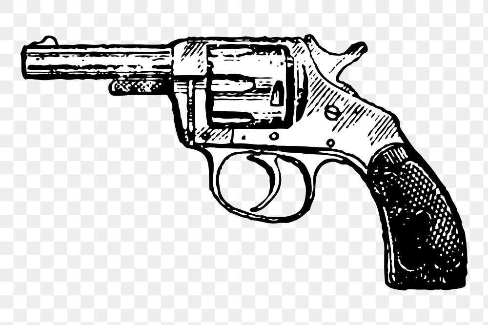 Revolver gun png sticker, weapon hand drawn illustration, transparent background. Free public domain CC0 image.