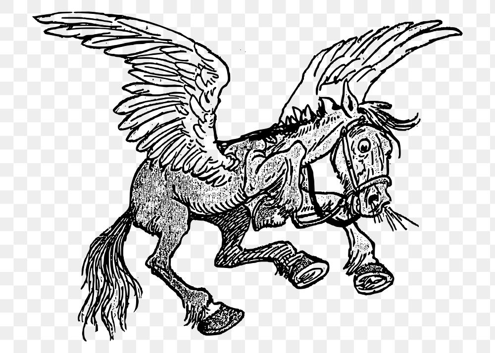 Pegasus cartoon png sticker, mythical animal hand drawn illustration, transparent background. Free public domain CC0 image.